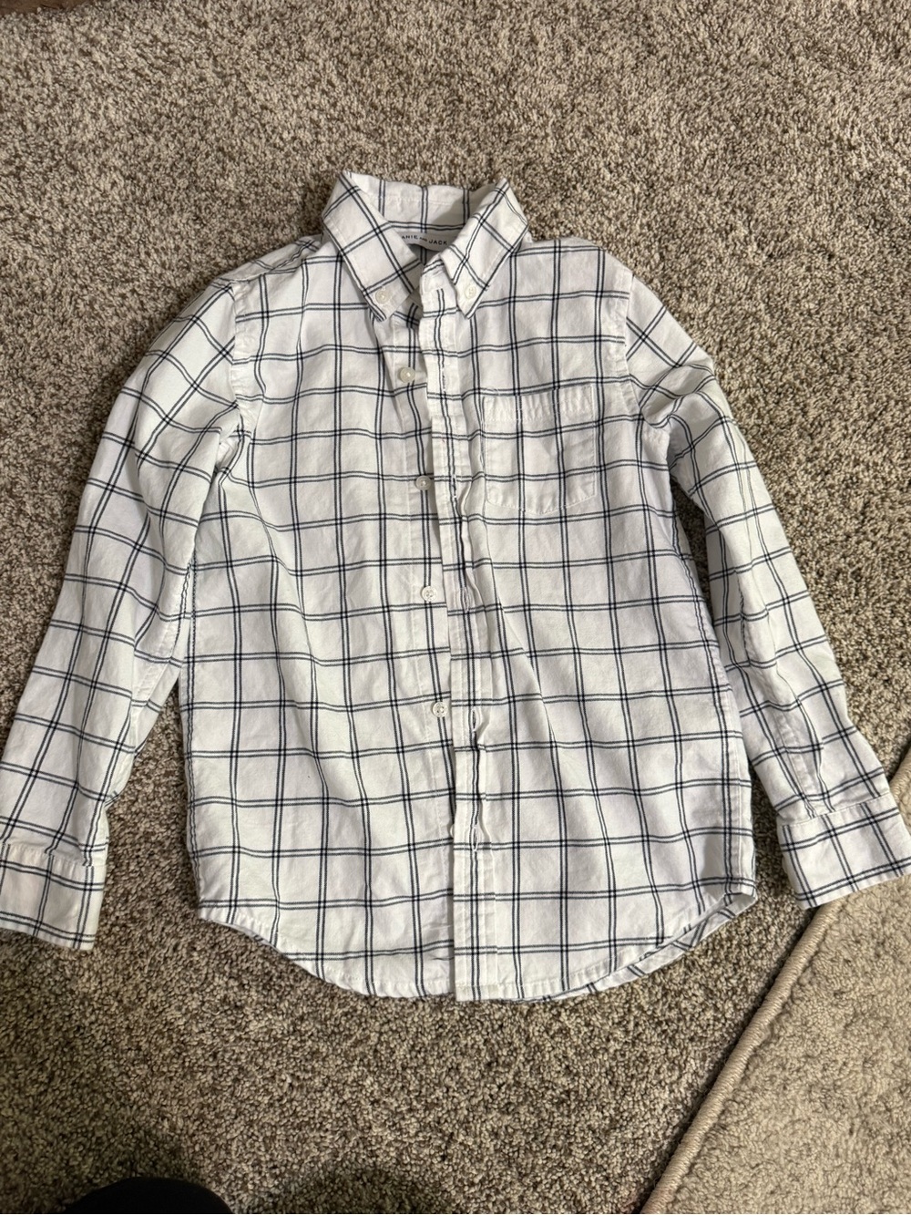 Janie and Jack White Button-Down Shirt with Navy Windowpane Plaid
